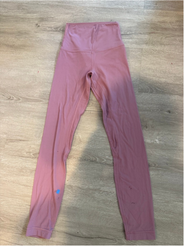 Women's Lululemon Cropped Pink Ribbed Leggings Size 0 With Flaws On Legs